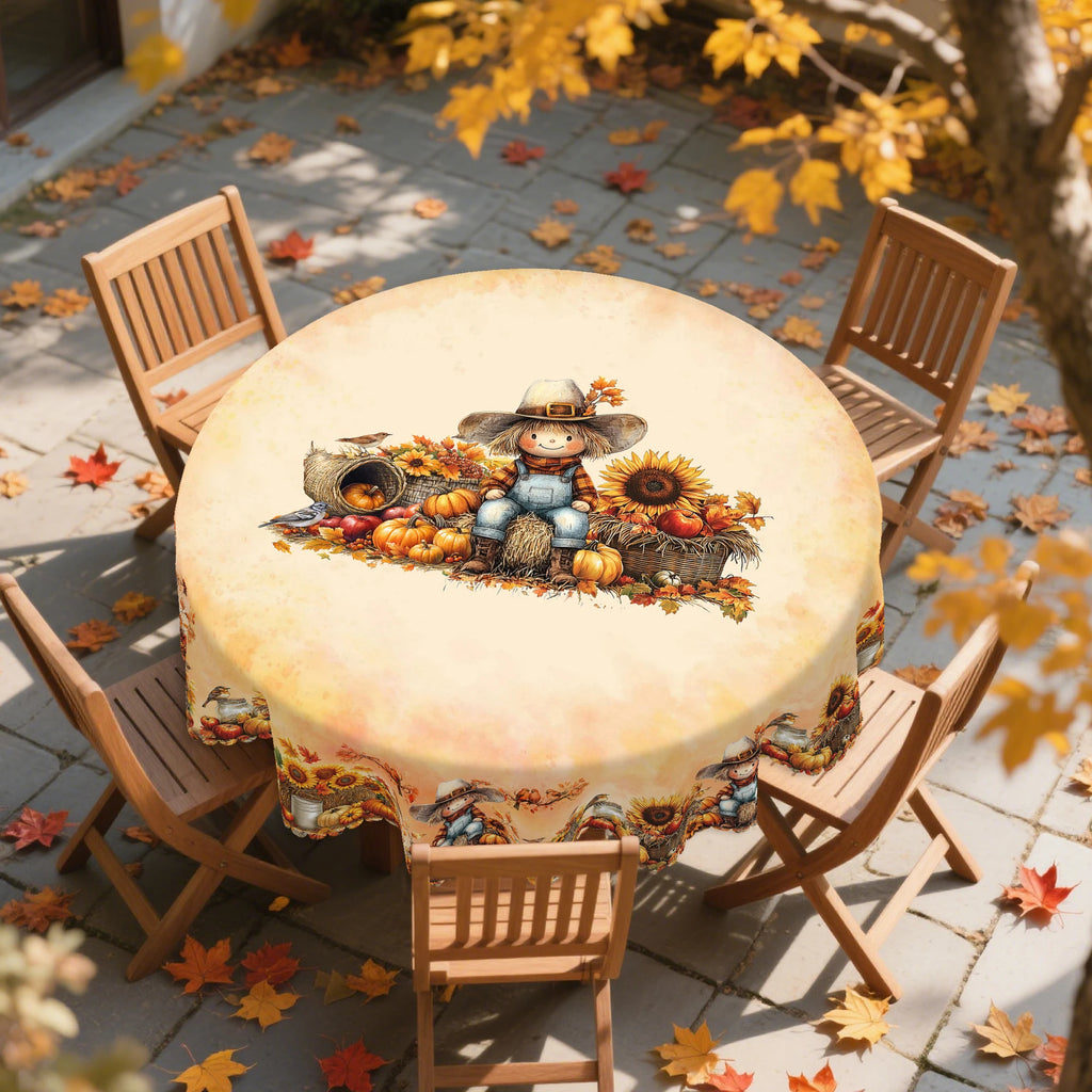 Gnizama Fall decoration autumn thanksgiving polyester rectangular round tablecloth with pumpkin, scarecrow, pattern design,