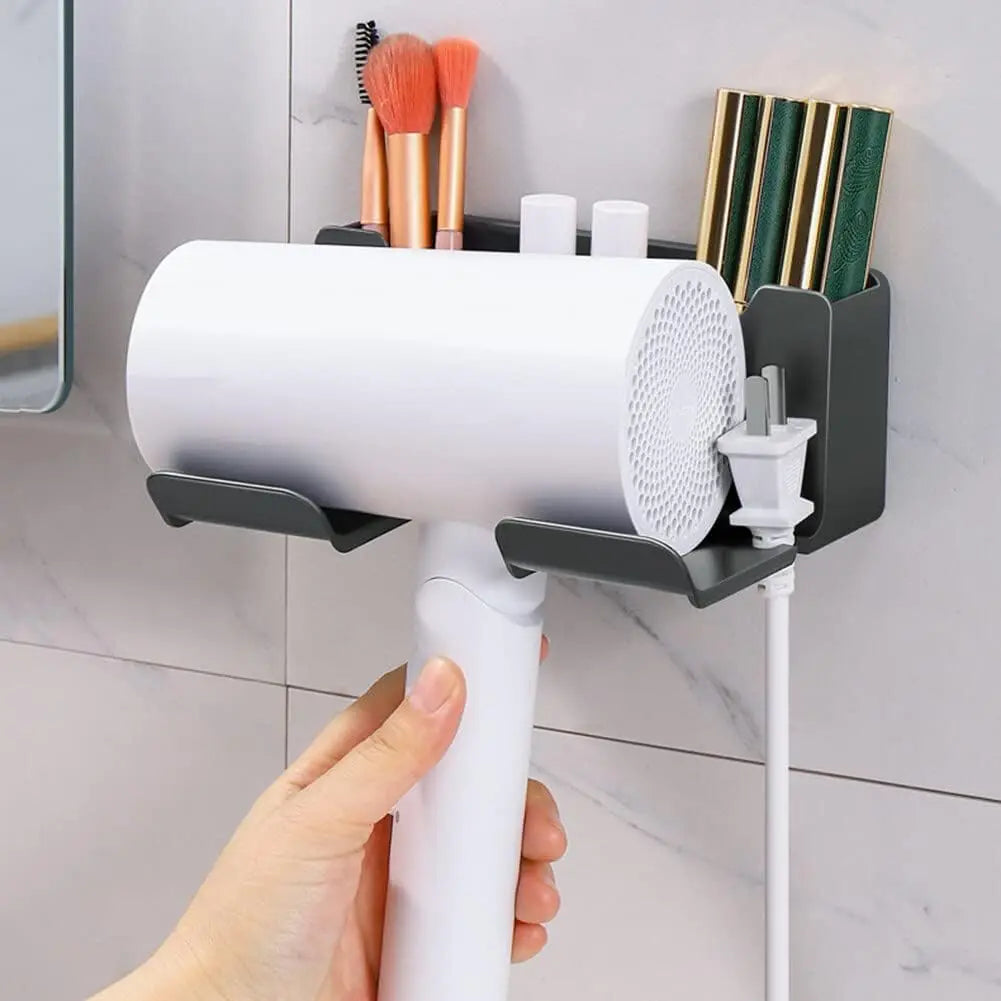 Wall Mounted Hair Dryer Holder Multi-Functional Bathroom Storage Rack,