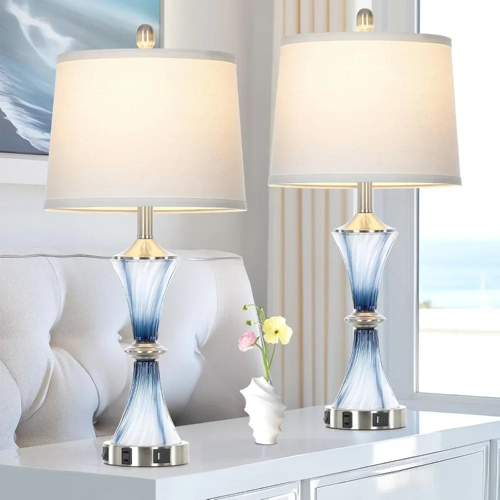 Customizable-Blue Glass Table Lamp Set Of 2