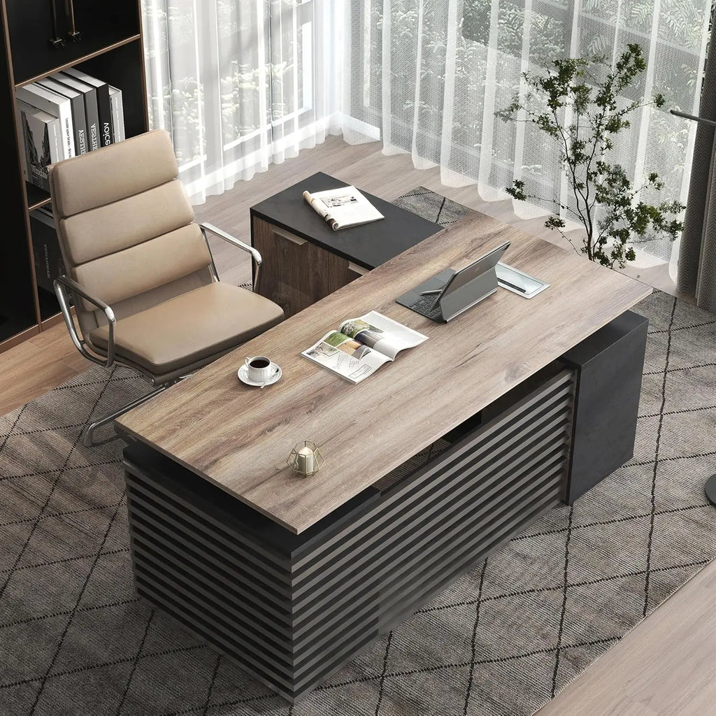 Adjustable Heigh L Shaped Executive Standing Desk w/Drawers