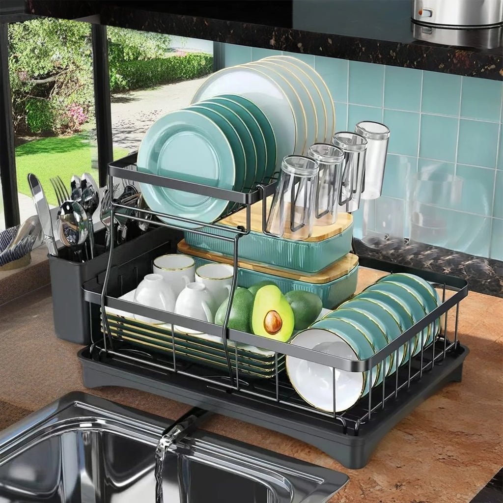 Large 2-tier dish drying rack for kitchen countertops,