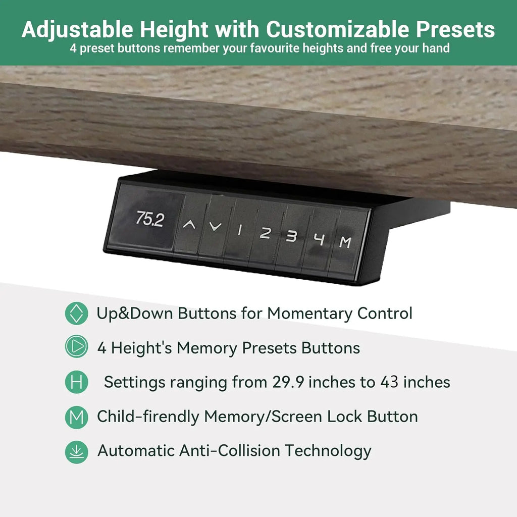 Adjustable Heigh L Shaped Executive Standing Desk w/Drawers