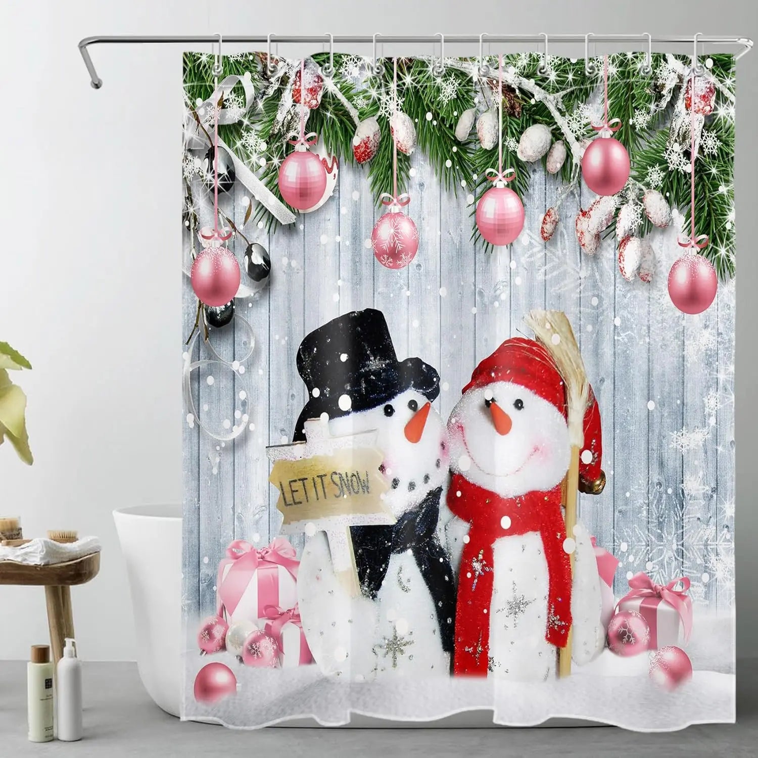 Winter Christmas Snowman Shower Curtains for Kids