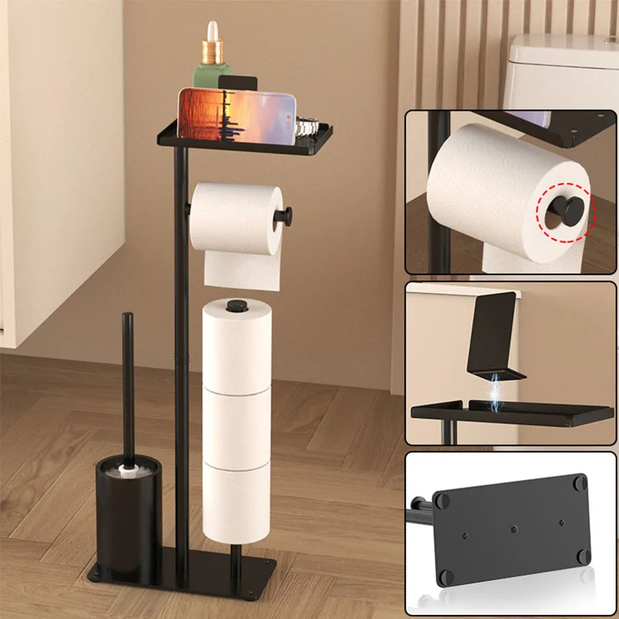 Toilet toilet floor standing paper holder with toilet brush storage