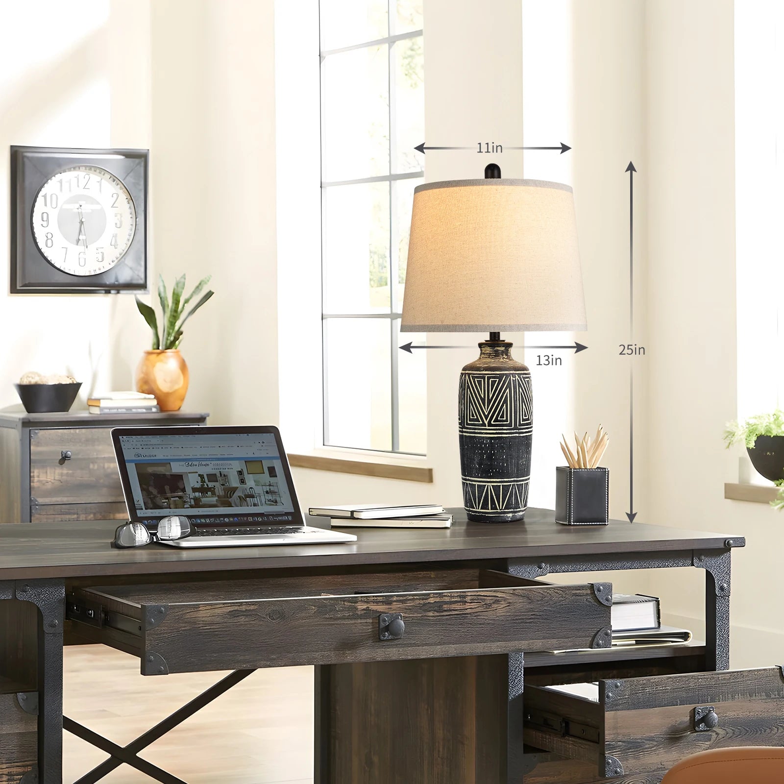 2 Pack 25-Inch Carved Geometric Ceramic Table Lamps