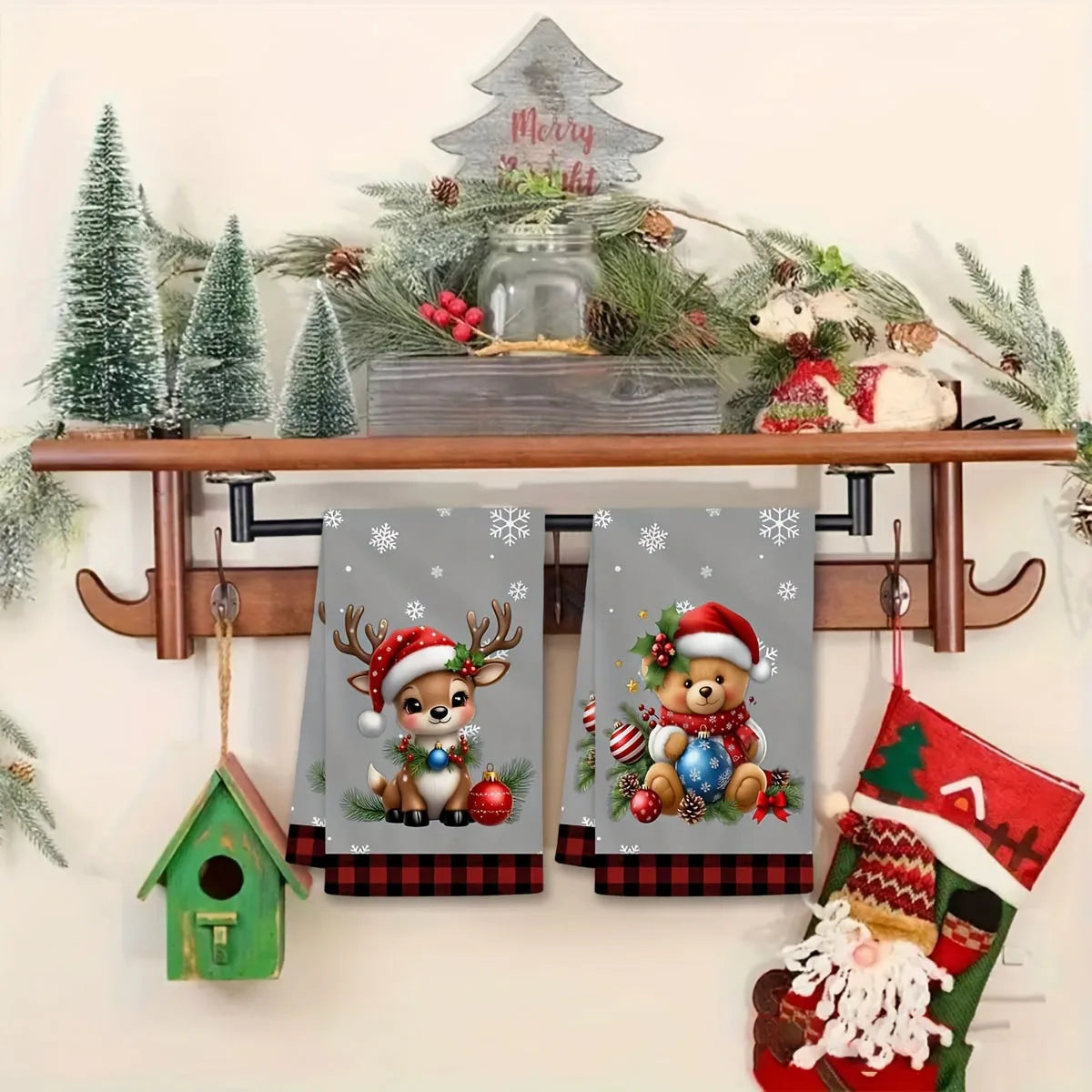 2-Pack Christmas Reindeer & Teddy Bear Towels
