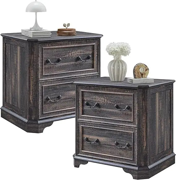 30" Farmhouse Nightstand Set of 2 w/Wooden Tabletop
