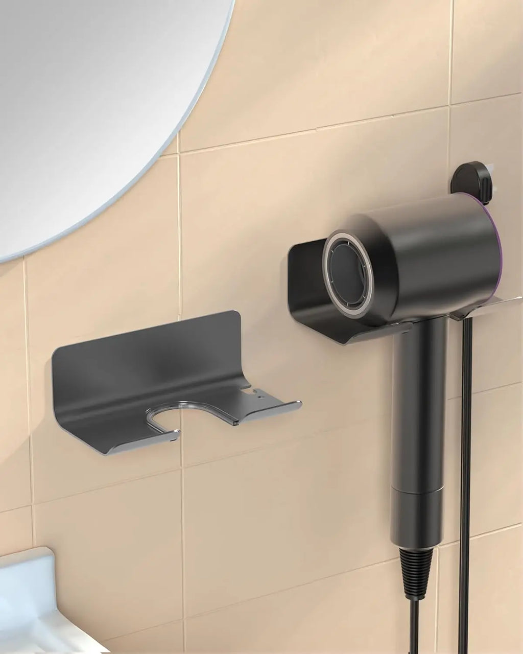 Wall Mounted Hair Dryer Holder Multi-Functional Bathroom Storage Rack,