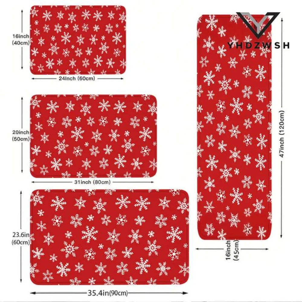 Christmas Rug Snowflake Area Red Rug Washable Non Slip