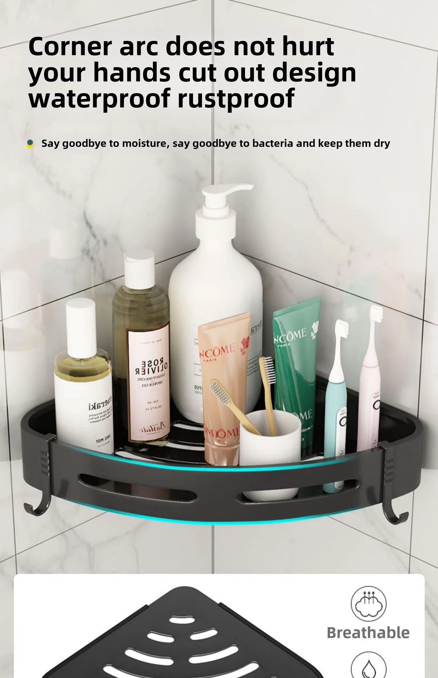 3/2/1 PCS Strong Adhesive No Drill Shower Shelf Storage Upgraded Waterproof Bathroom Organizer