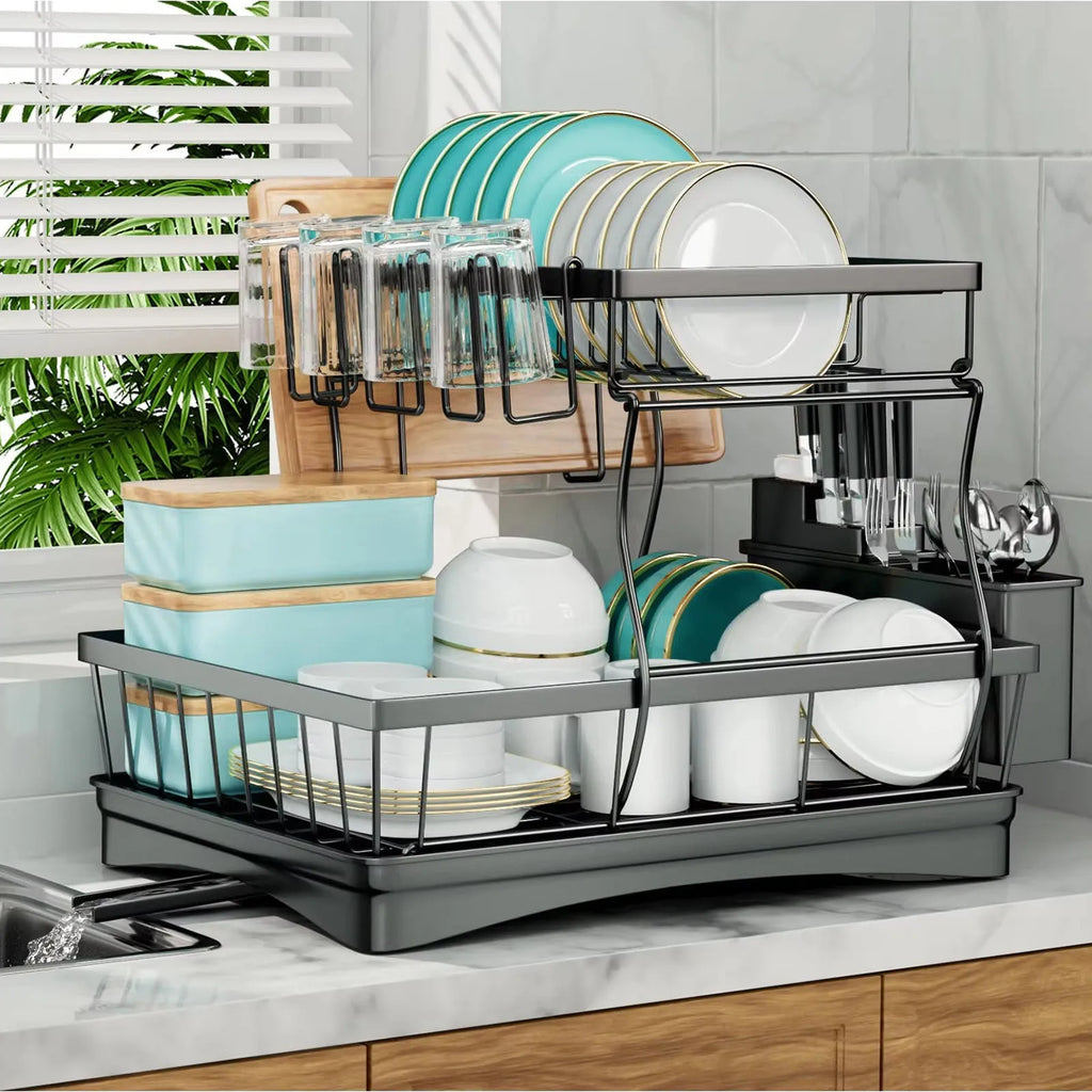 Large 2-tier dish drying rack for kitchen countertops,