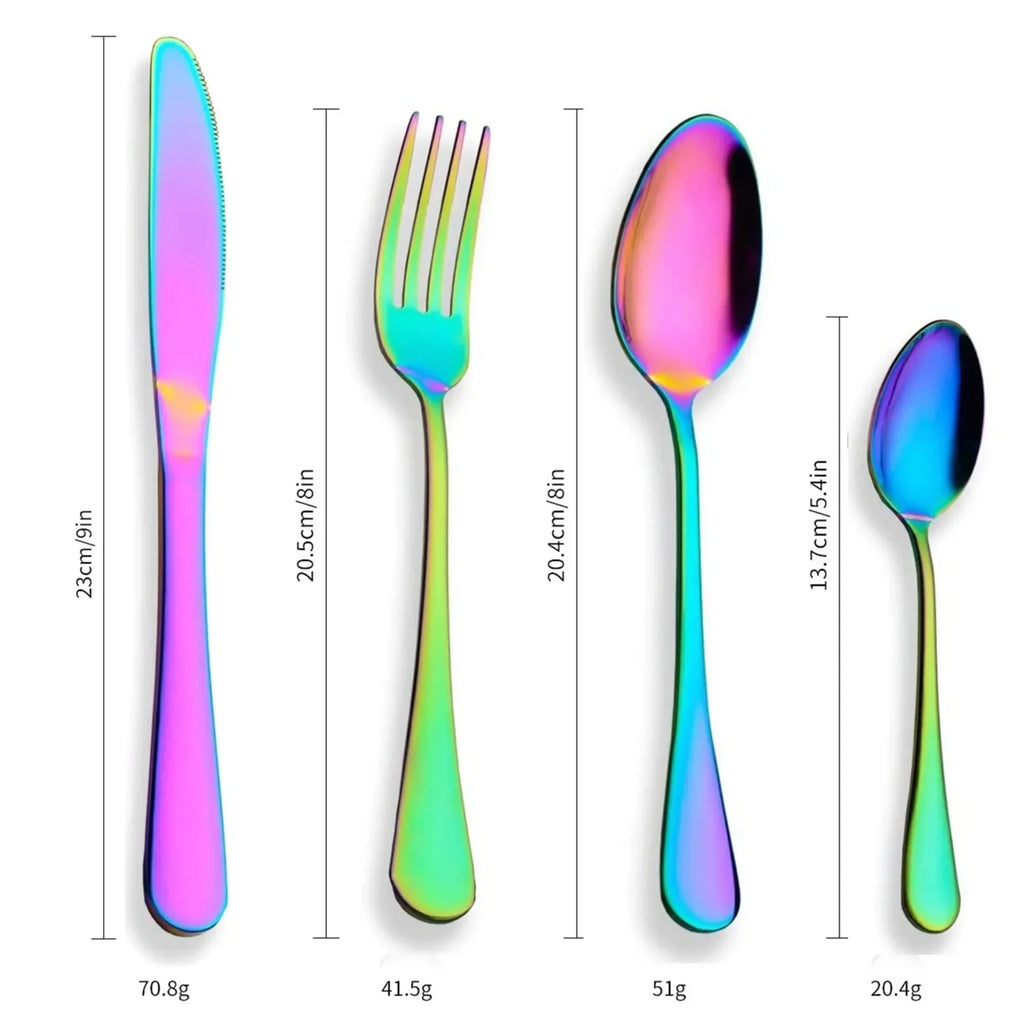 Colorful Silverware Set, 24-Piece Stainless Steel Rainbow Flatware Set, Iridescent Cutlery Utensils Set Service for 6