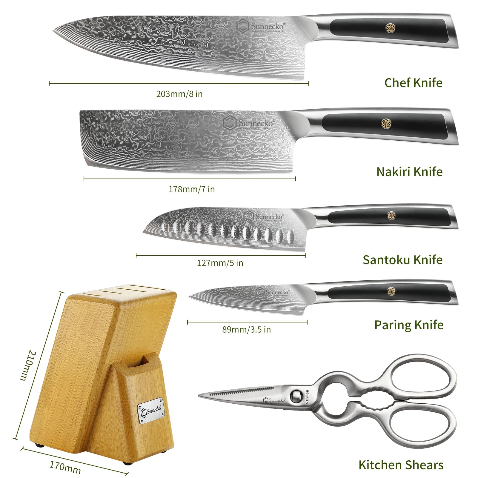 Sunnecko Damascus Knives 1-6Pcs/Set Ultra Sharp