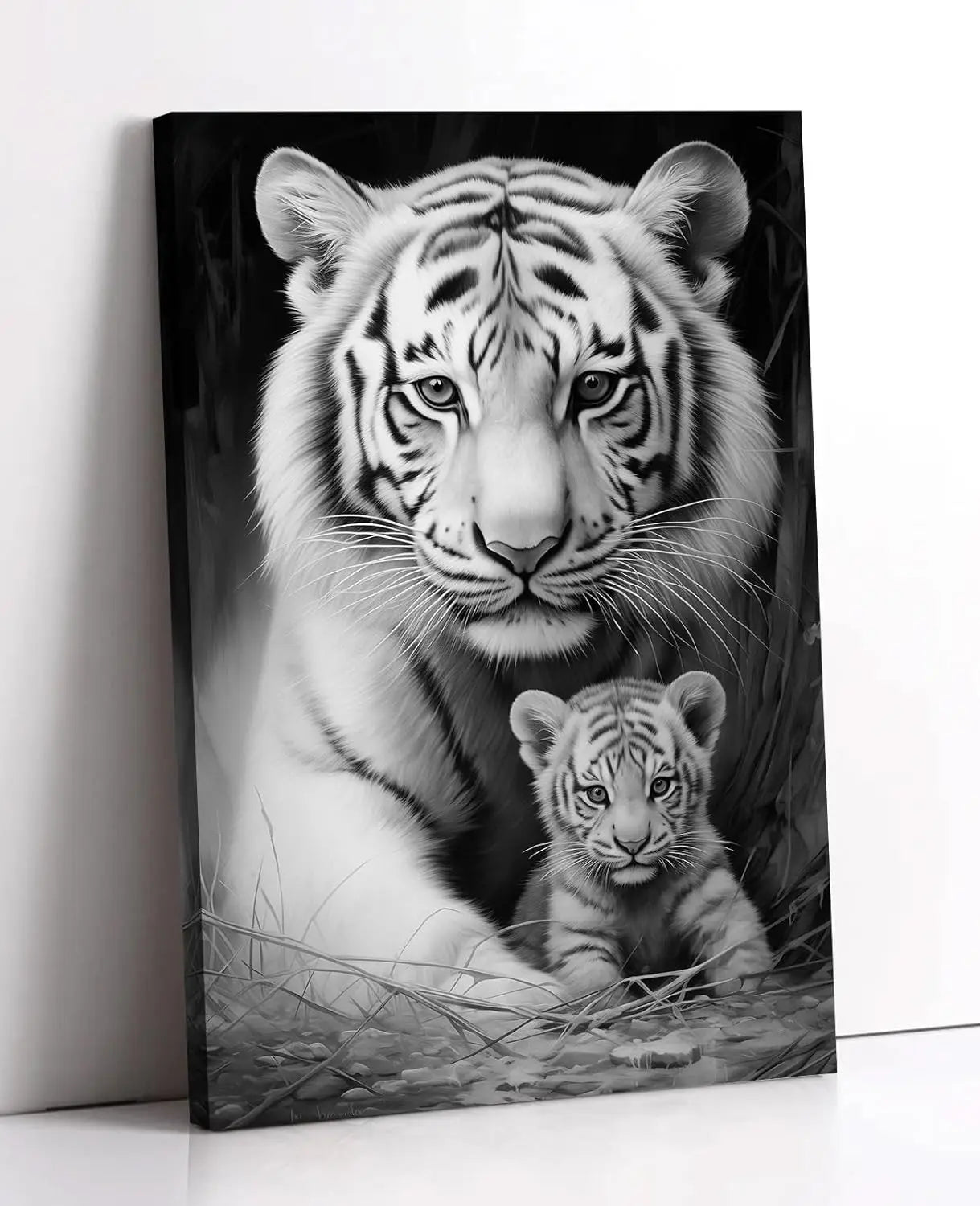 Large Lion Canvas Wall Art  Lion & Lioness with Red Rose Flower Picture