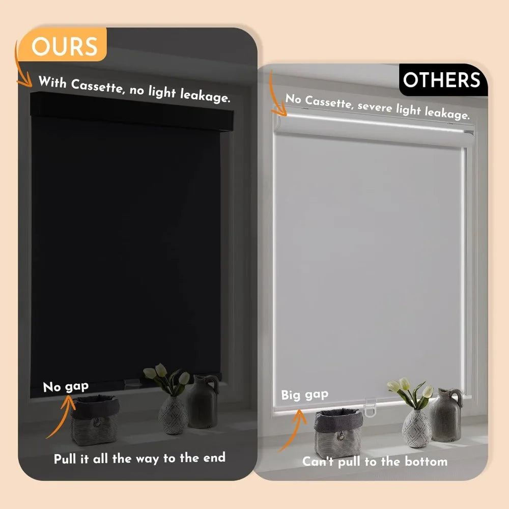 Cordless Insulated Thermal Roller Blinds with Valance for Indoor Windows