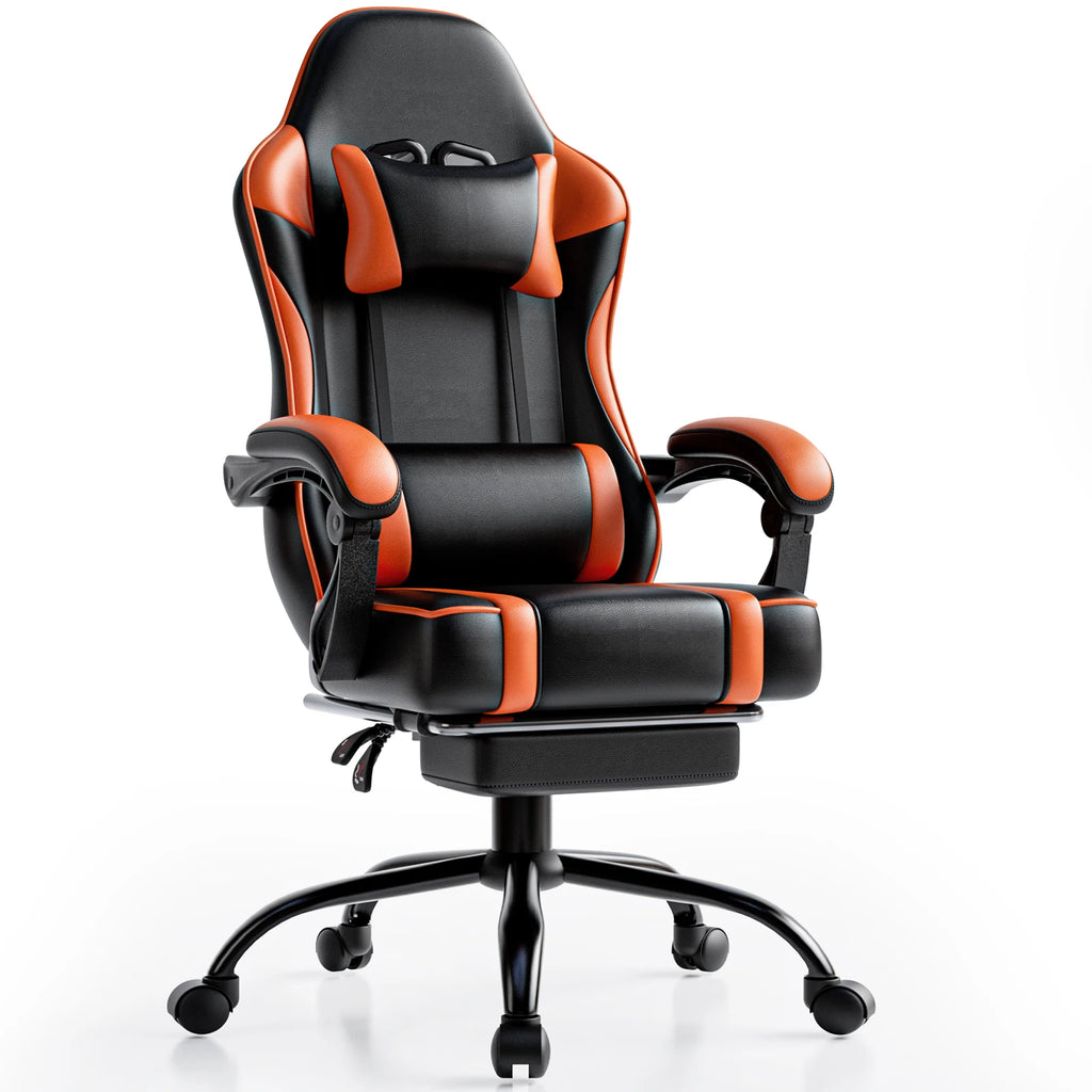 Gaming Chair with Footrest, PU Leather Video Game Chairs
