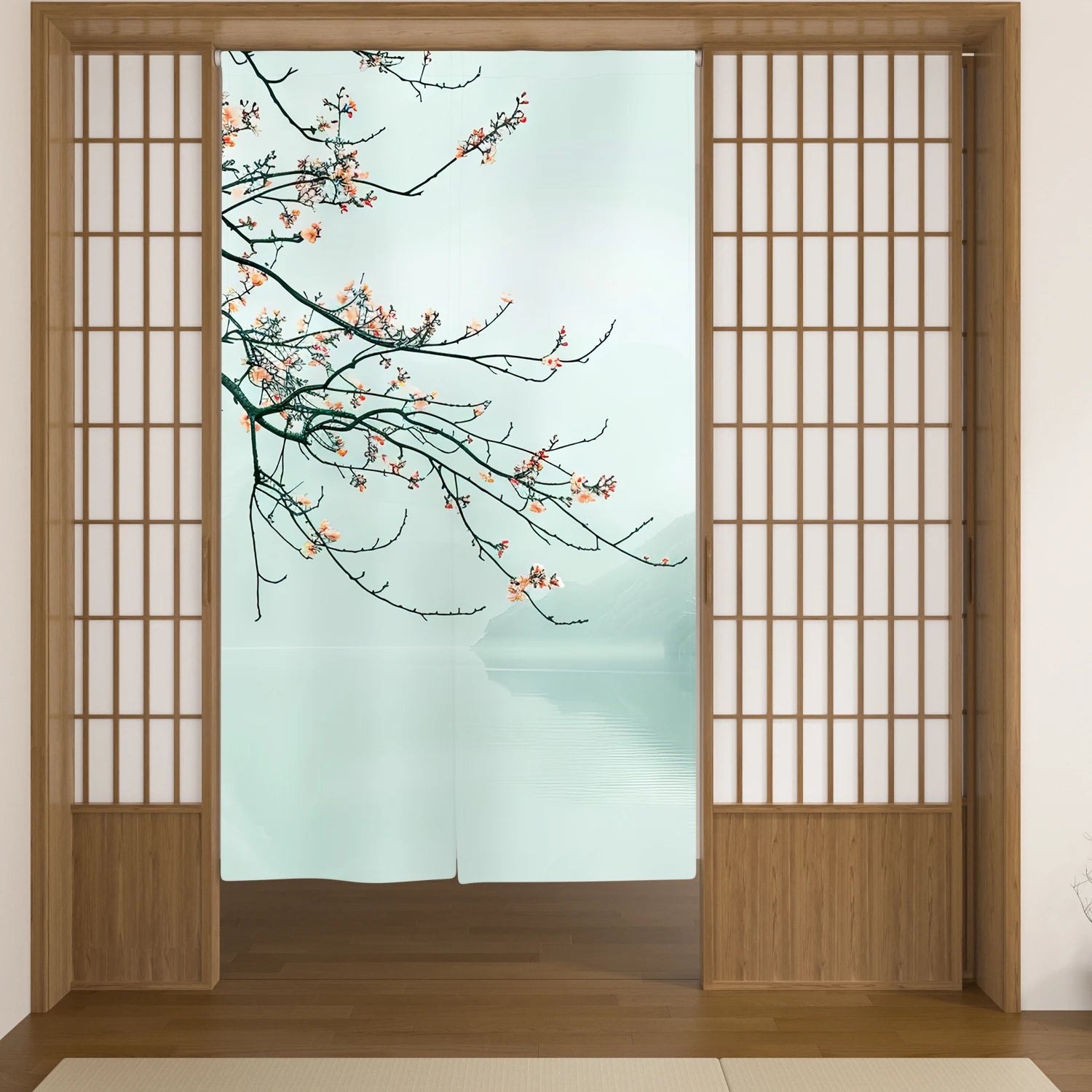 Japanese Linen Doorway Curtain Home Flower Bird