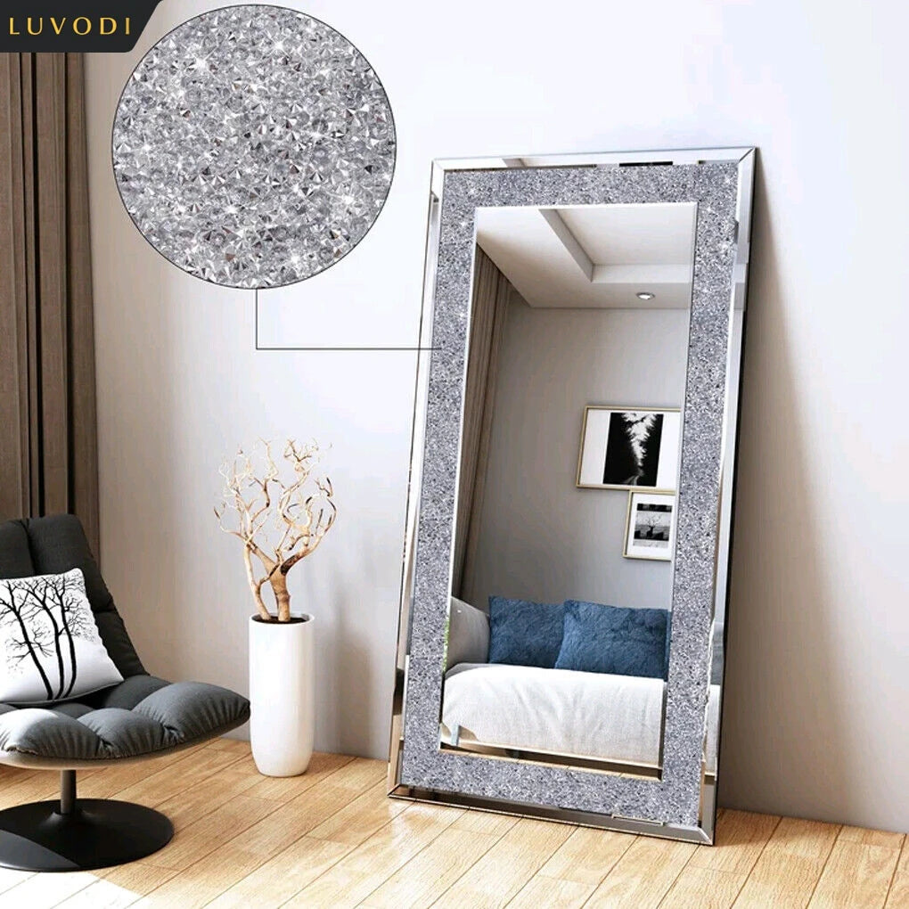 Large Silver Diamond Frameless Vanity Mirrors Wall Mounted