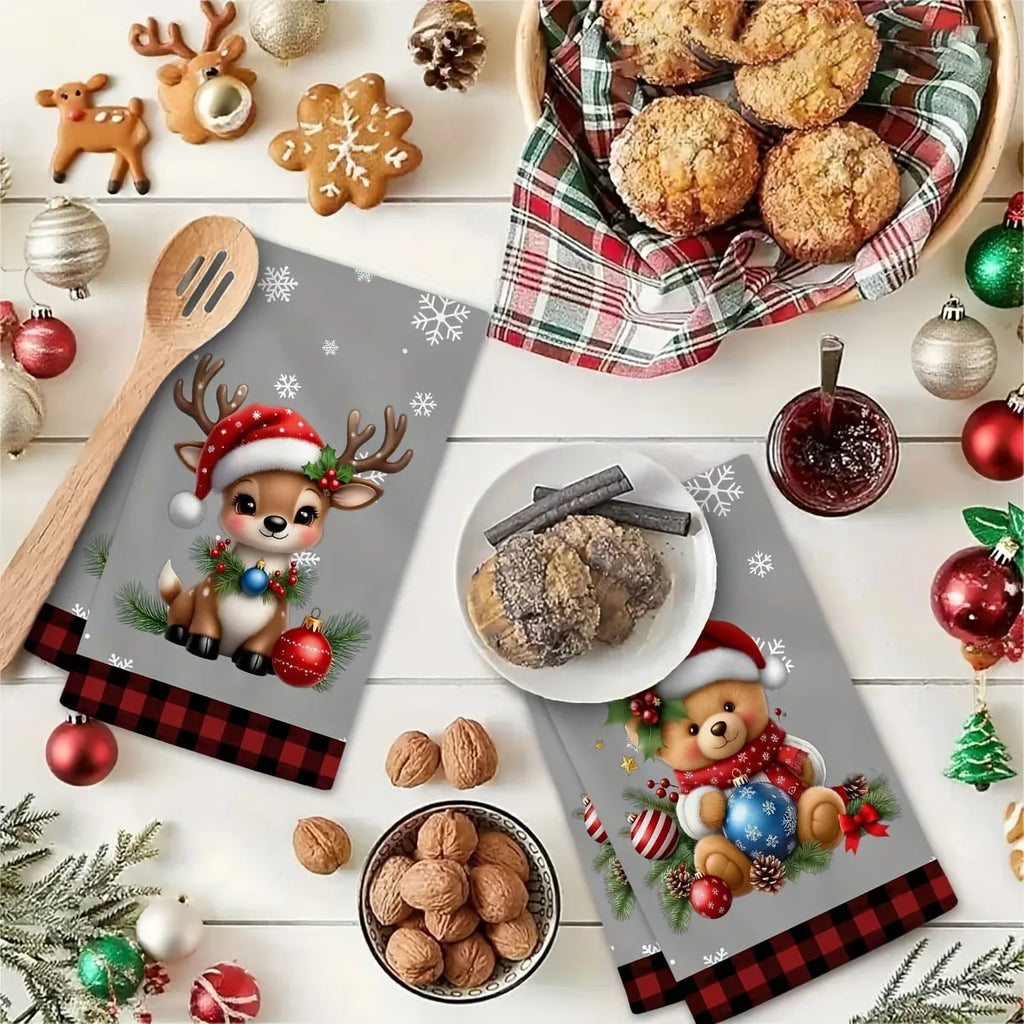 2-Pack Christmas Reindeer & Teddy Bear Towels