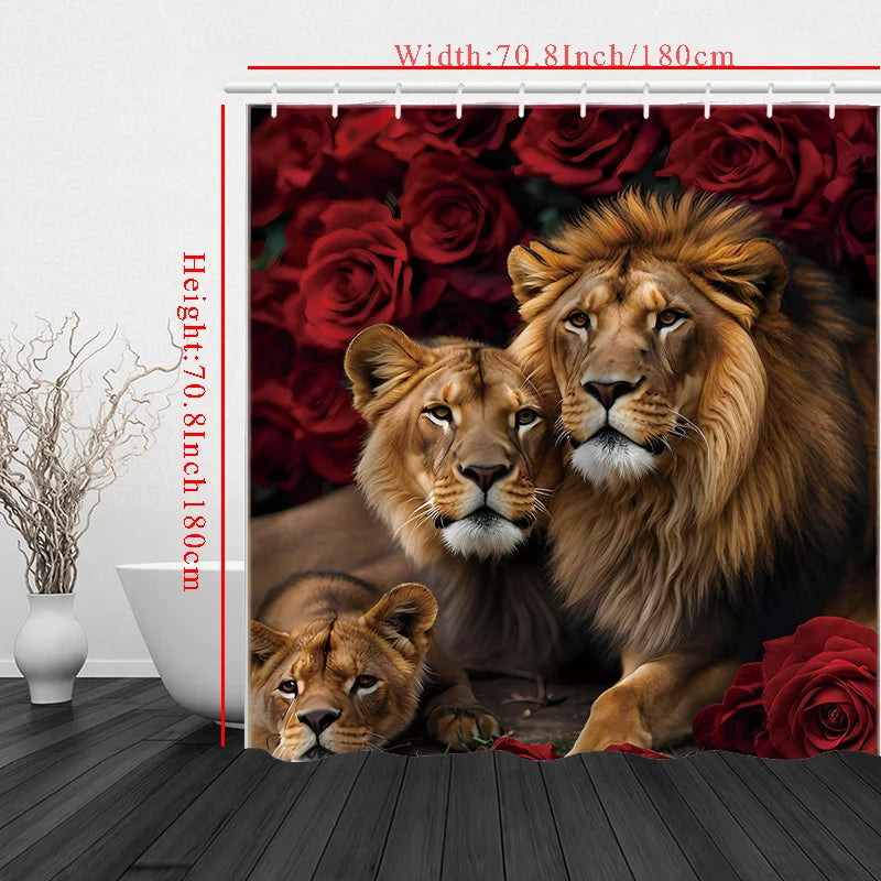 Valentine's Day Flower Animal Lion Rose Bathing Curtain