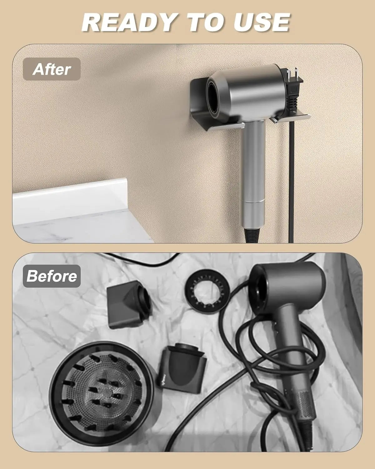 Wall Mounted Hair Dryer Holder Multi-Functional Bathroom Storage Rack,