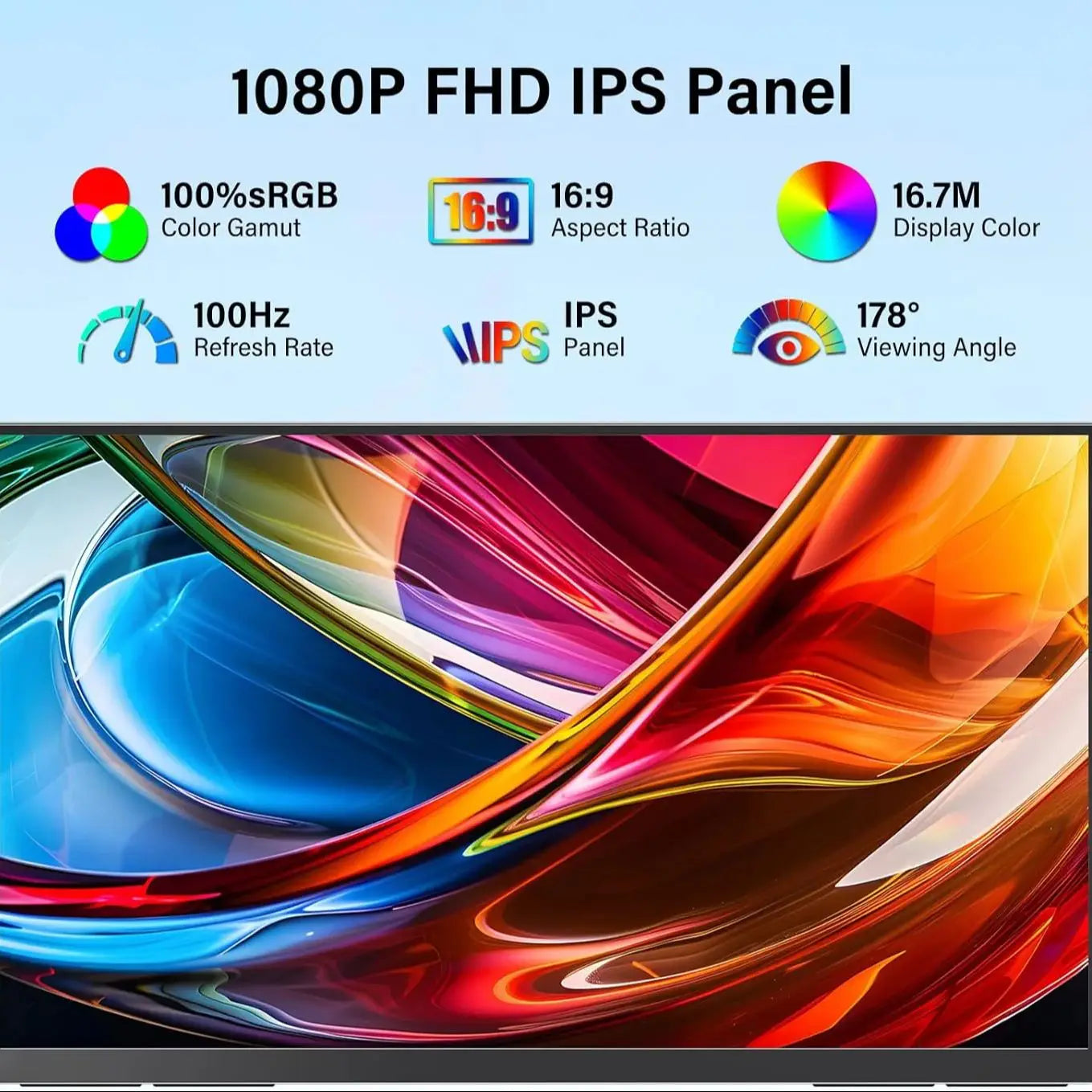 23.8" 100Hz Portable Monitor w/178° Adjustable Stand Type-C HDMI IPS Eye Care External Computer Display for Laptop pc