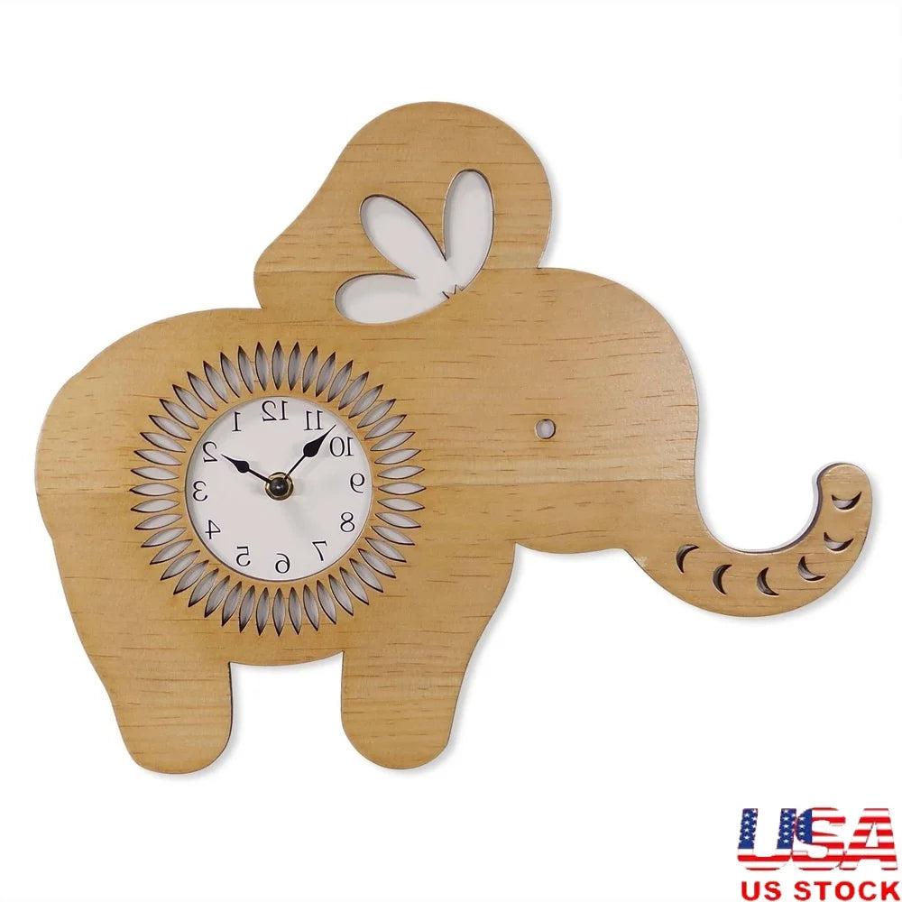 Indoor Elephant Shaped Wood Wall Clock Analog