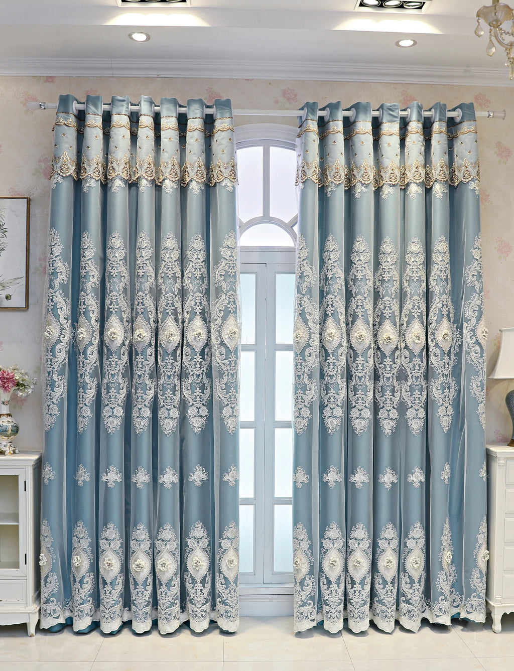 1PC Curtains,Luxury vintage-style embroidered curtains