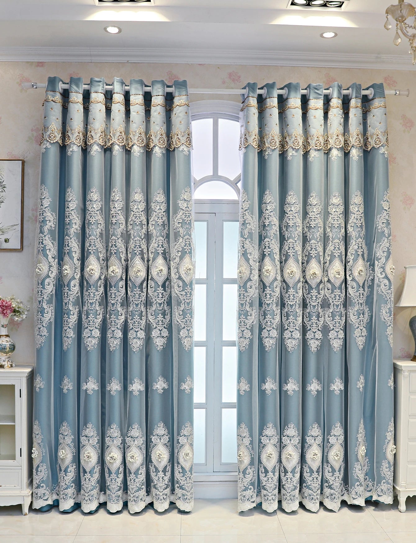 1PC Curtains,Luxury vintage-style embroidered curtains