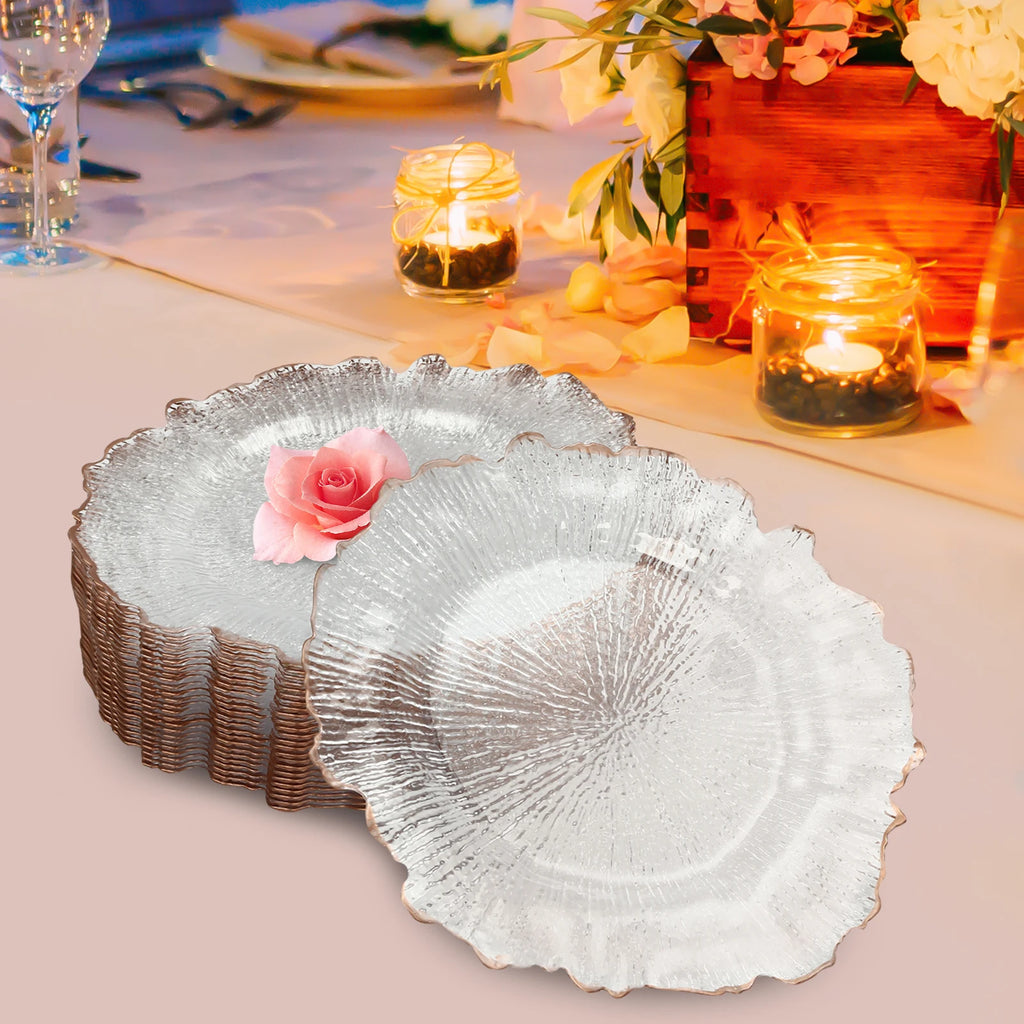 Clear Charger Plates 25 Pieces Rose Gold Flower Shape