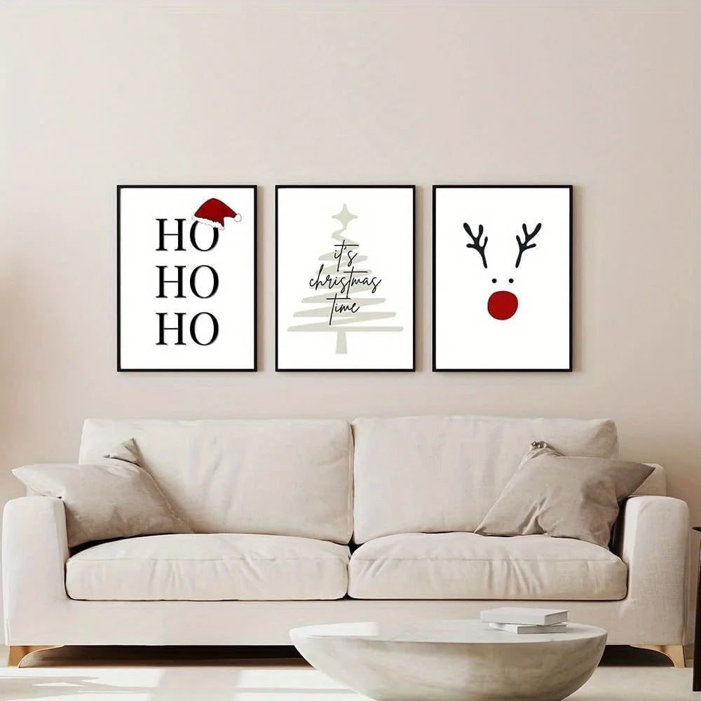 3pcs  Canvas Nordic Minimalism Funny Christmas Scandi Artwork