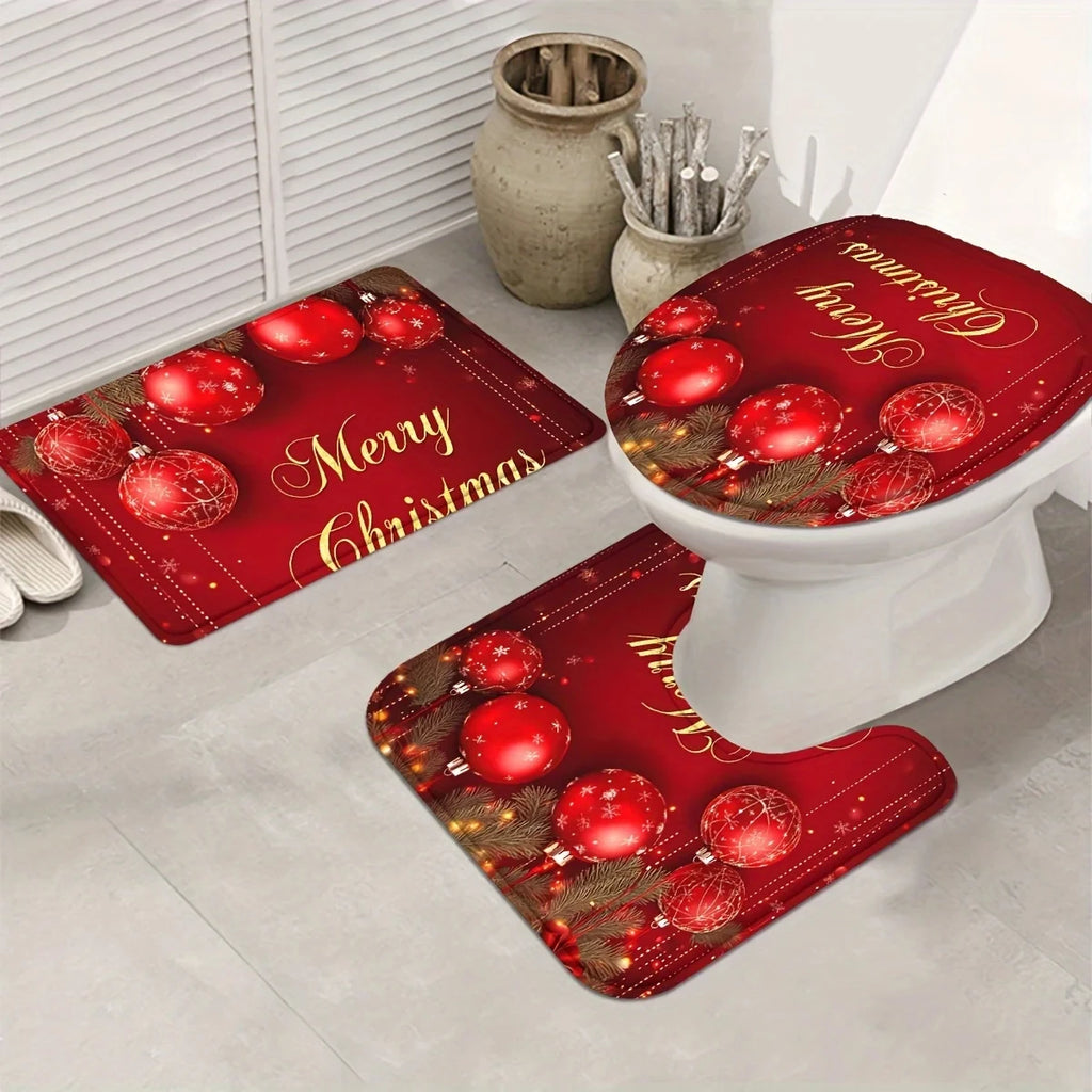 4pc Merry Christmas shower curtain set: 12 hook