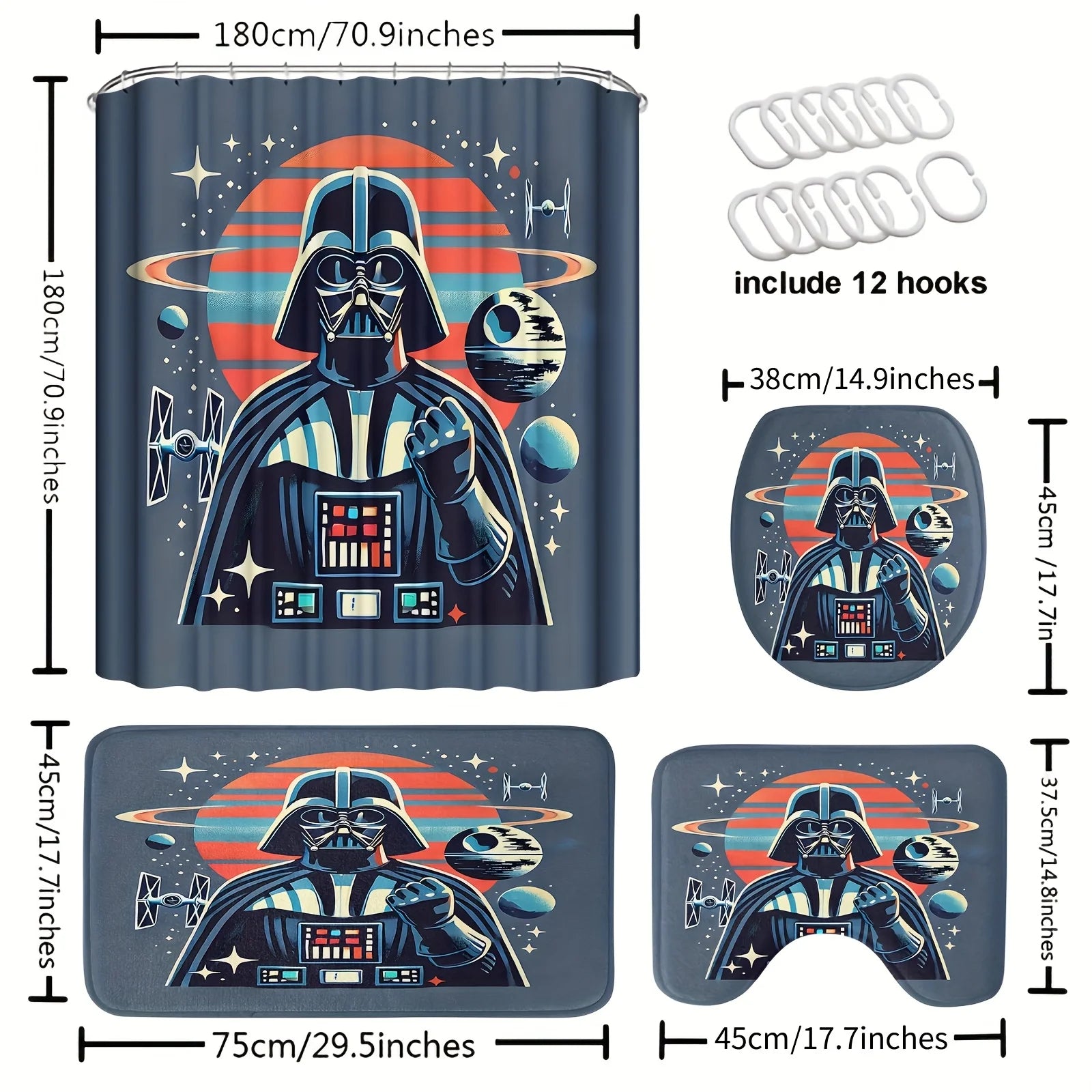 Marvel 1/4pcs Spiderman Cartoon Pattern Decoration Set Includes Shower Curtain, Non-Slip Bathroom Rug, Toilet U-Shaped Mat