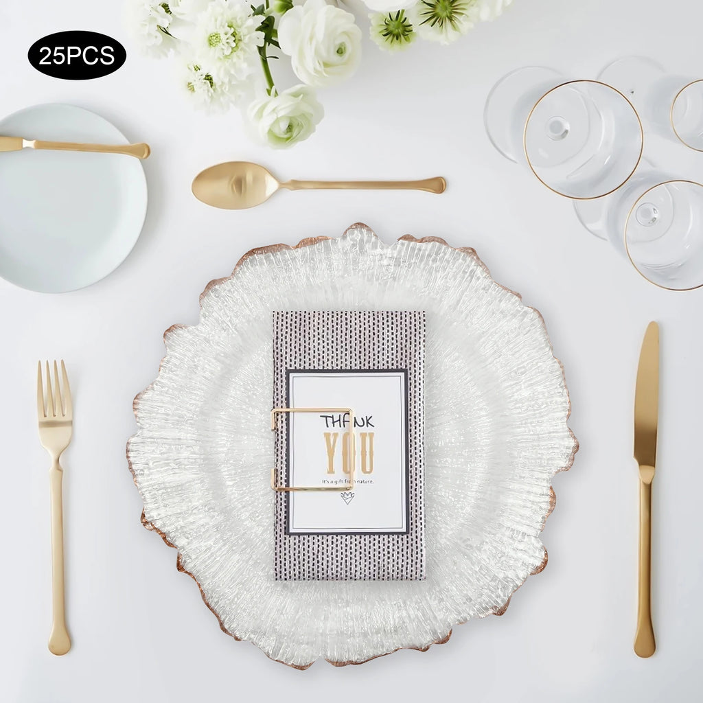 Clear Charger Plates 25 Pieces Rose Gold Flower Shape