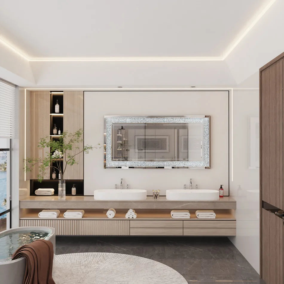 Large Silver Diamond Frameless Vanity Mirrors Wall Mounted