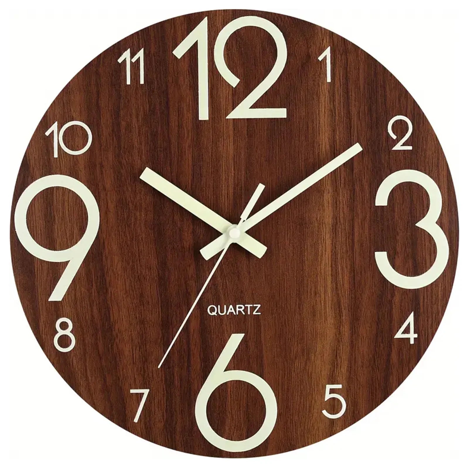12 Inch Wooden Simple Luminous Wall Clock Silent Non Ticking