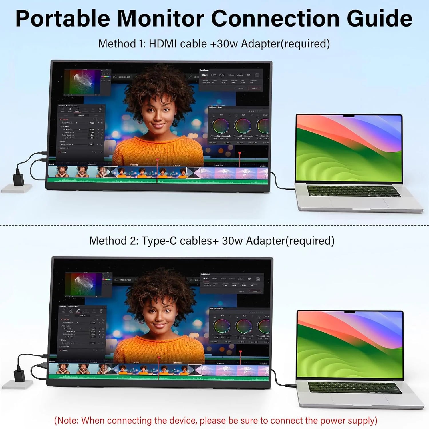 23.8" 100Hz Portable Monitor w/178° Adjustable Stand Type-C HDMI IPS Eye Care External Computer Display for Laptop pc