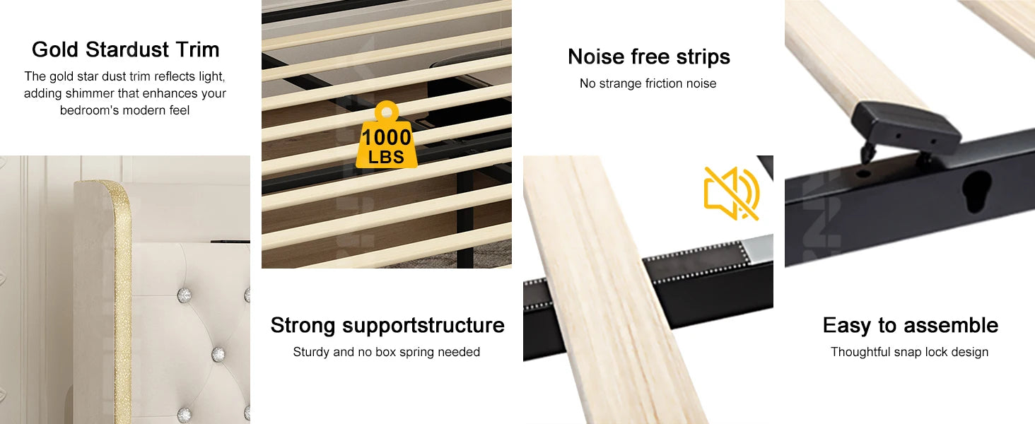 Queen LED Bed Frame with Galaxy Projector, Bluetooth Speaker, USB Ports, 4 Drawers