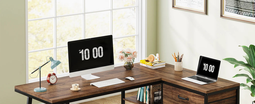 L-Shaped Computer Desk with 3 Drawers