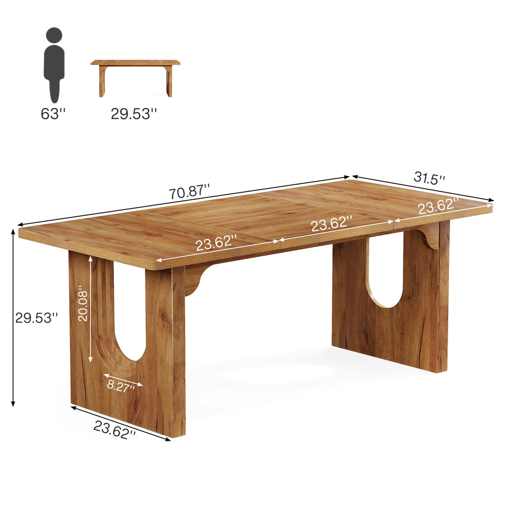 71" Large Kitchen Dining Table with Wood Pedestal Base,