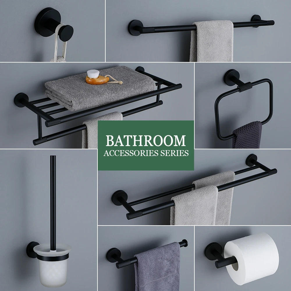 Black Bathroom Accessories Brass Knurled Kit Paper Holder Towel Rack Shelf Single Towel Holder Toilet Brush Holder Hook