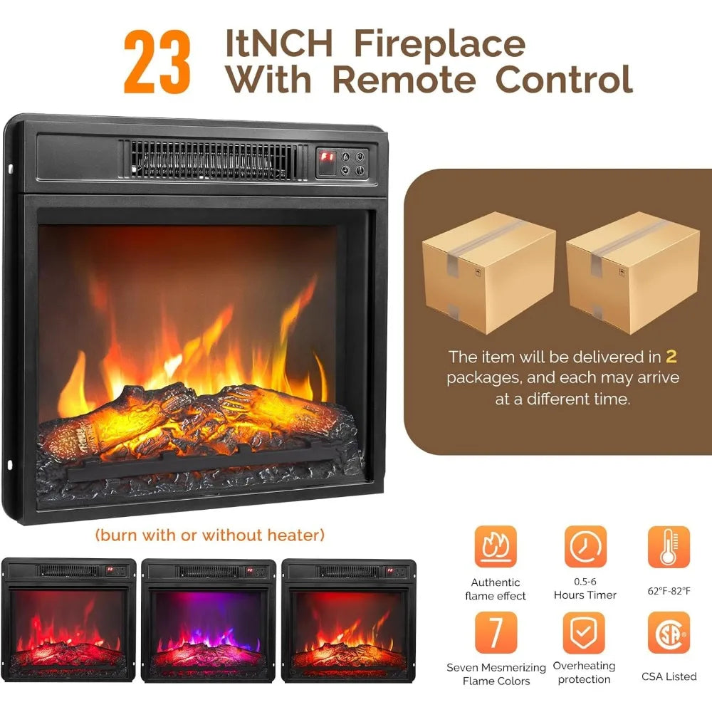 Fireplace TV Stand with Sliding Mirrored Door for TVs up to 70"