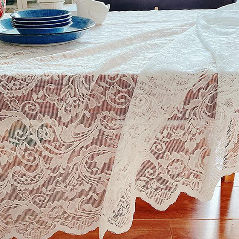 Ins Style Lace Tablecloth Elegant White Lace Tablecloth Romantic Soft Rectangular Table Cover for Kitchen, Living Room, Bedroom