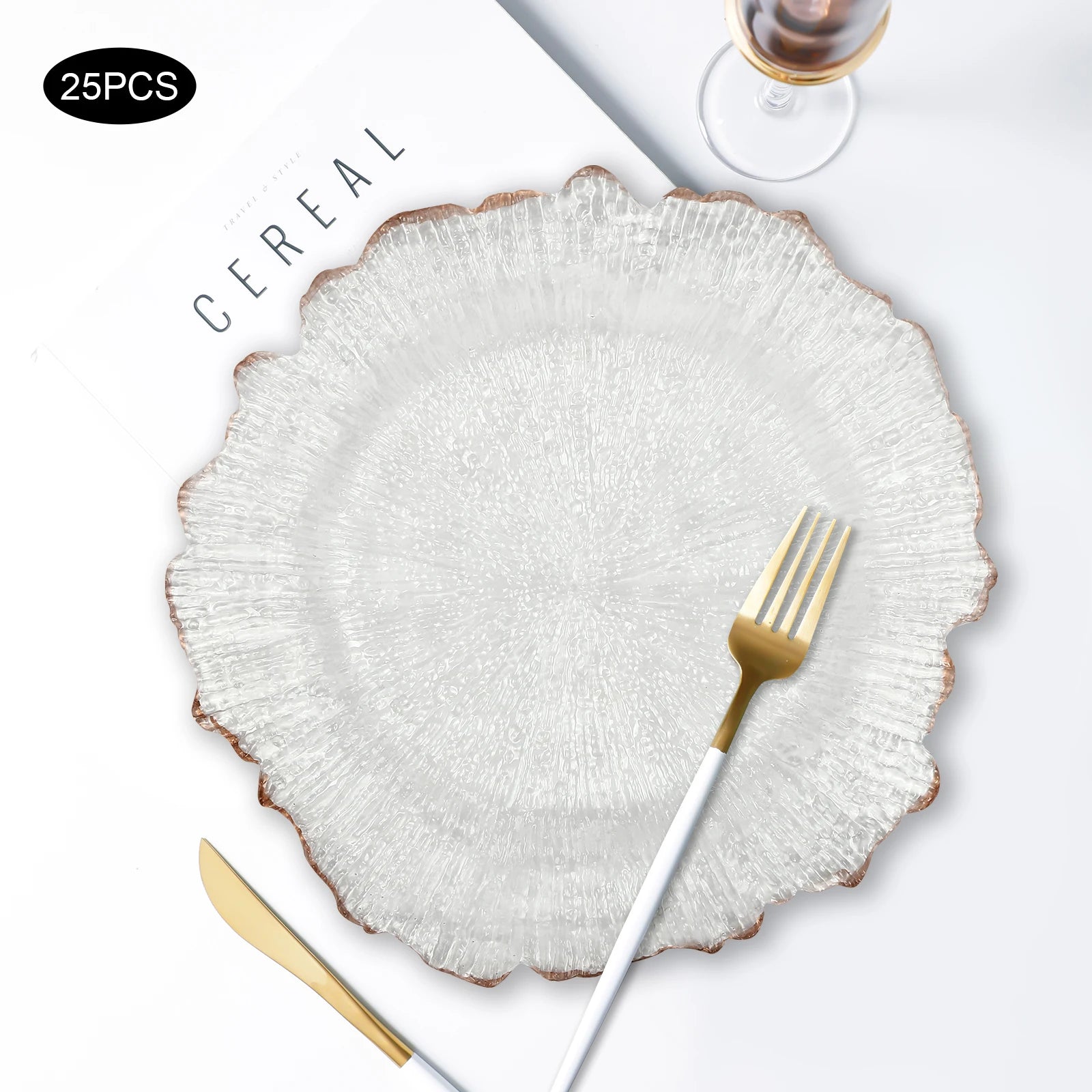 Clear Charger Plates 25 Pieces Rose Gold Flower Shape