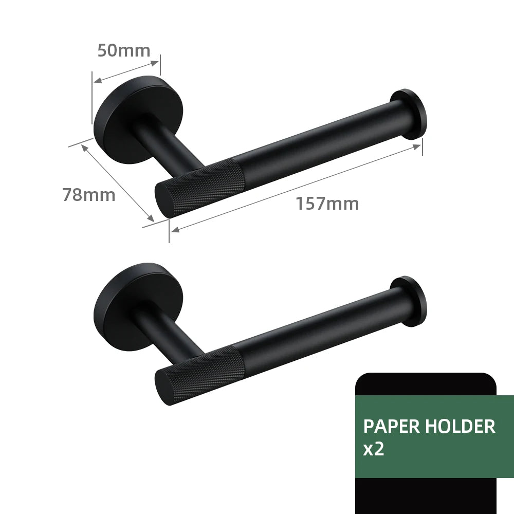 Black Bathroom Accessories Brass Knurled Kit Paper Holder Towel Rack Shelf Single Towel Holder Toilet Brush Holder Hook