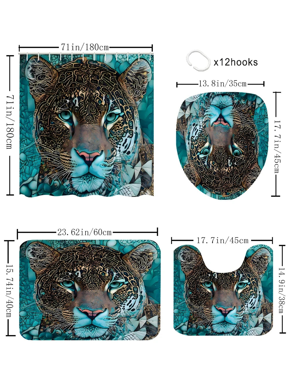 Cheetah Bathroom Four-piece Set - Avant-garde Waterproof Shower Curtain, creating a complete bathroom kit
