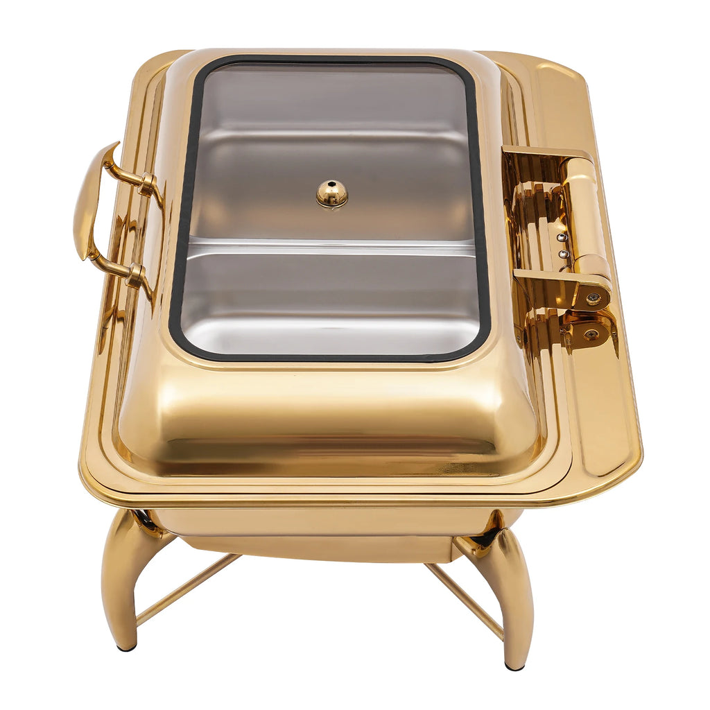9L Gold Rectangle Dual Compartment Chafing Dish Buffet Set