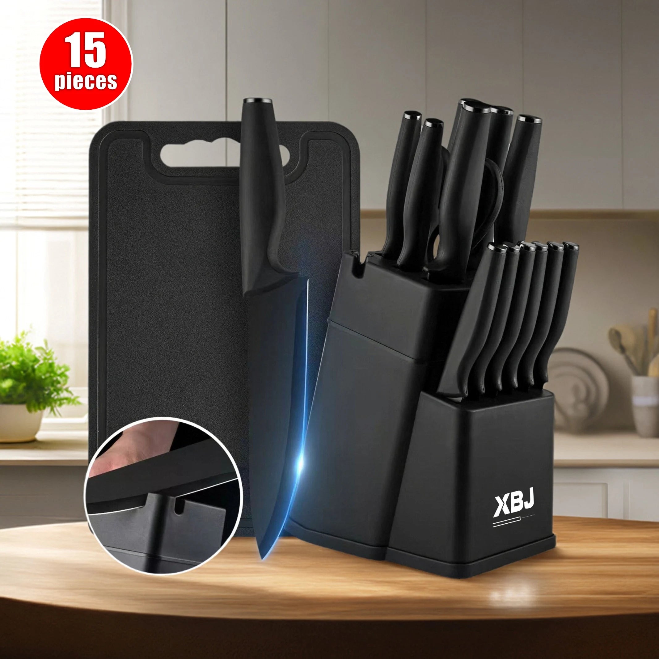 15 pieces kitchen stainless steel knife set,