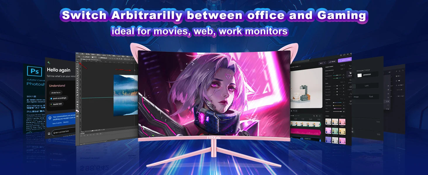 27inch Curved Pink Monitor QHD 165hz 1800R Gaming Display