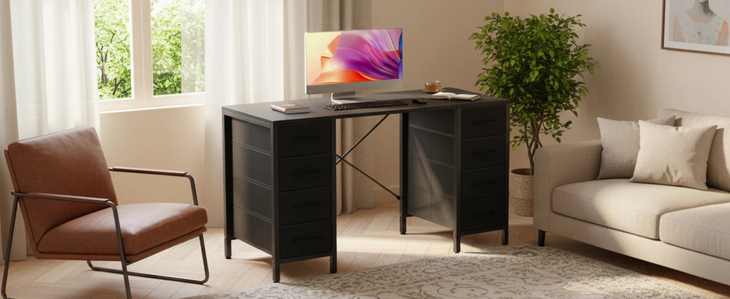 47 Inch Computer Desk with 8 Fabric Drawers